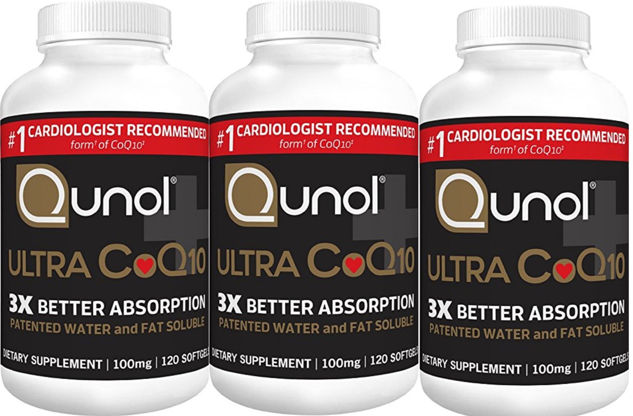 Qunol Ultra COQ10, 300% Better Absorption, Patented Water and Fat Soluble YmzYkG, 3Pack (120 Count)