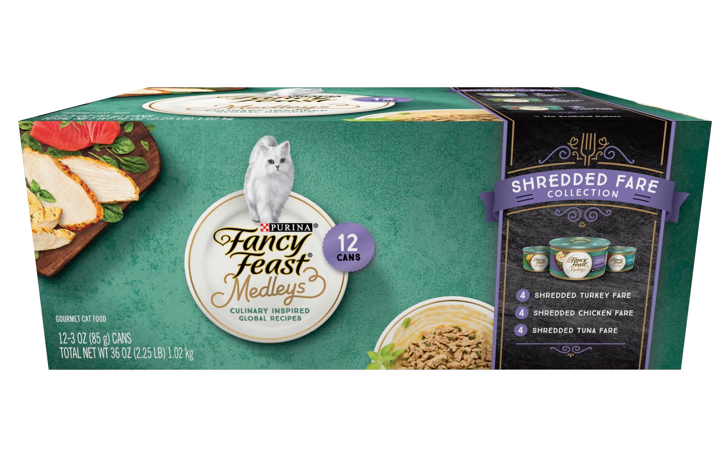 Purina Fancy Feast Elegant Medleys Shredded Fare Collection Cat Food Pack (12 Cans), 1.02 kg