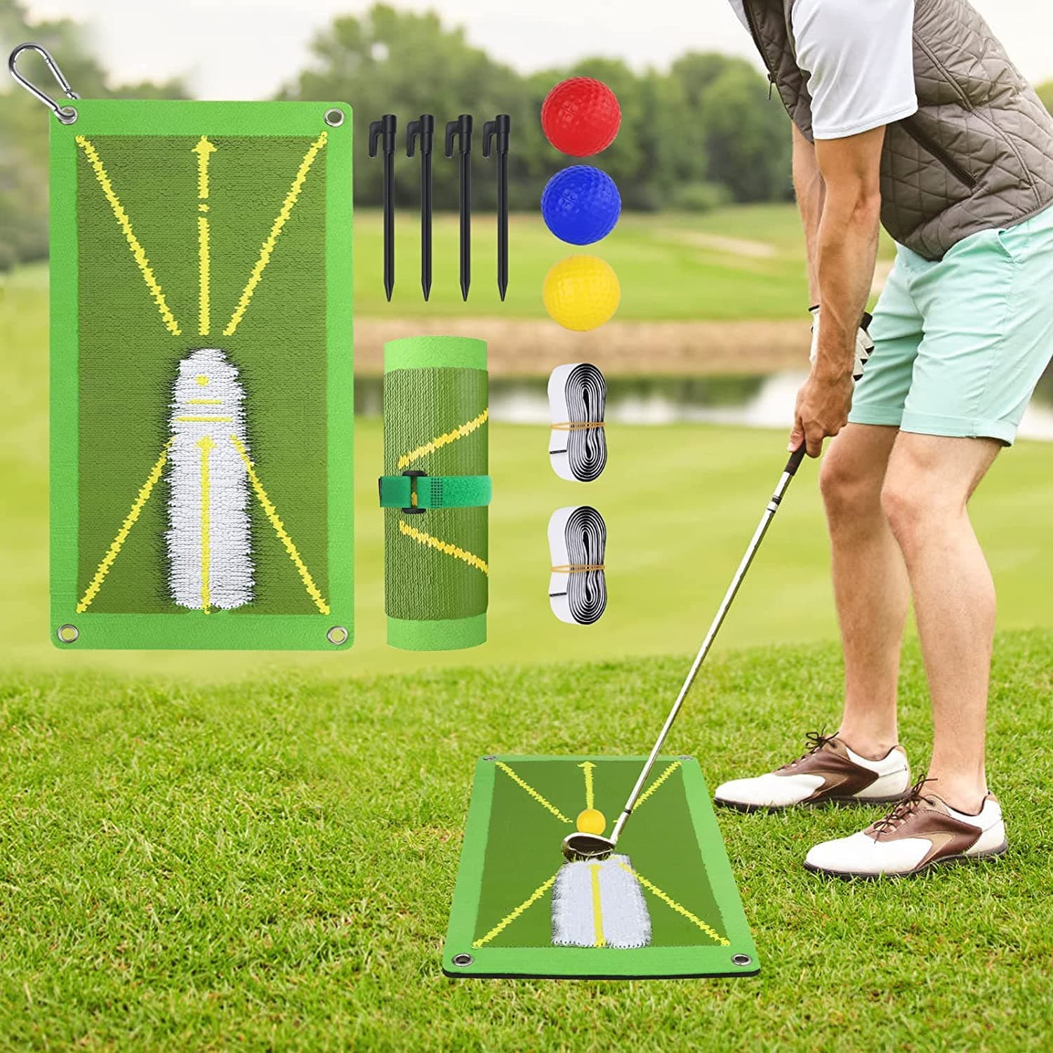 Golf Training Mat for Swing Detection Batting, Premium Golf Impact Mat, Path Feedback Golf Practice Mats, Advanced Golf Hitting Mat for Indoor/Outdoor, Golf Training Aid Equipment