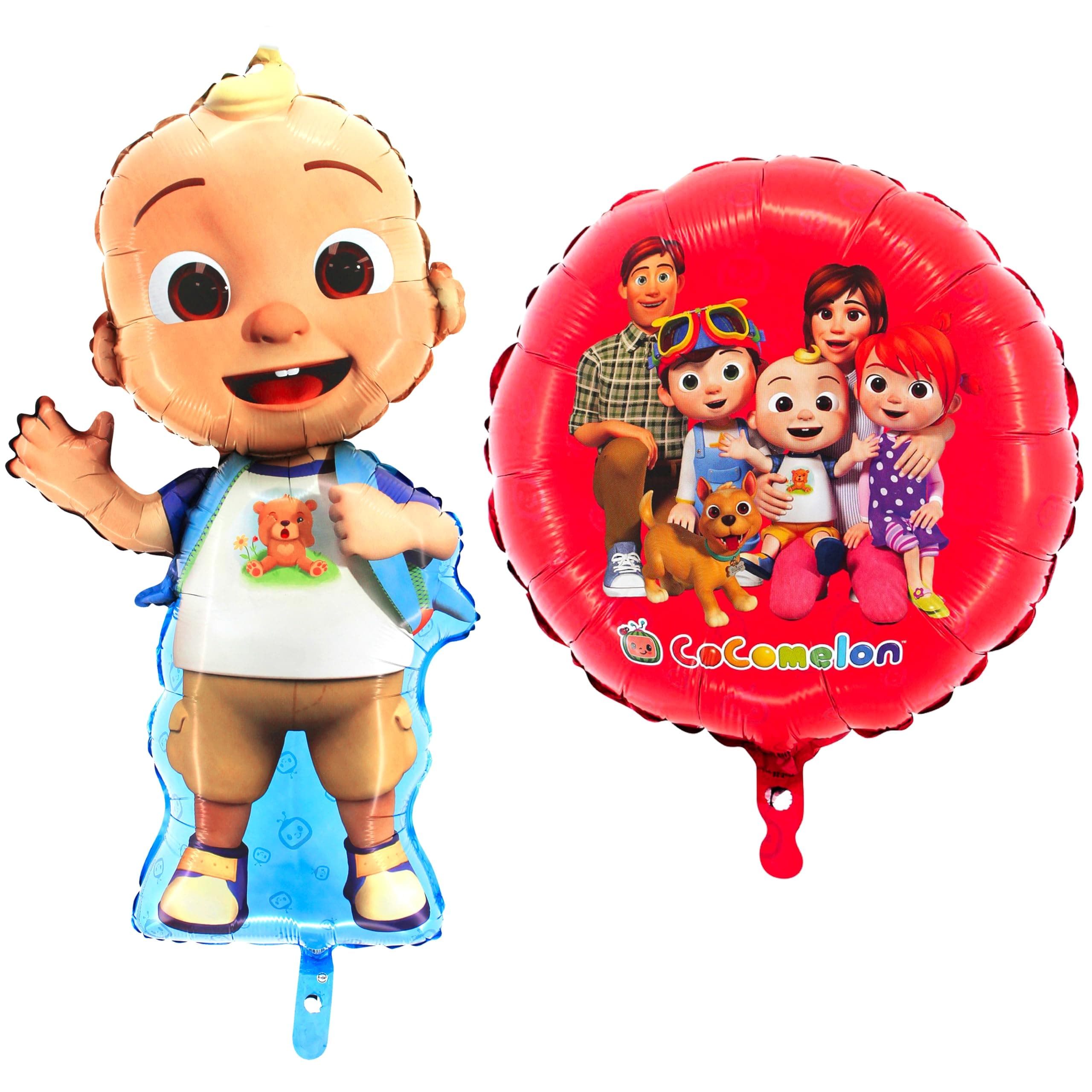 Toyland® Pack of 2 Cocomelon Balloons - Large Baby JJ Shaped Balloon 81cm (32") & Round Cocomelon Family Balloon 45.7cm (18") - Children's Party Decorations