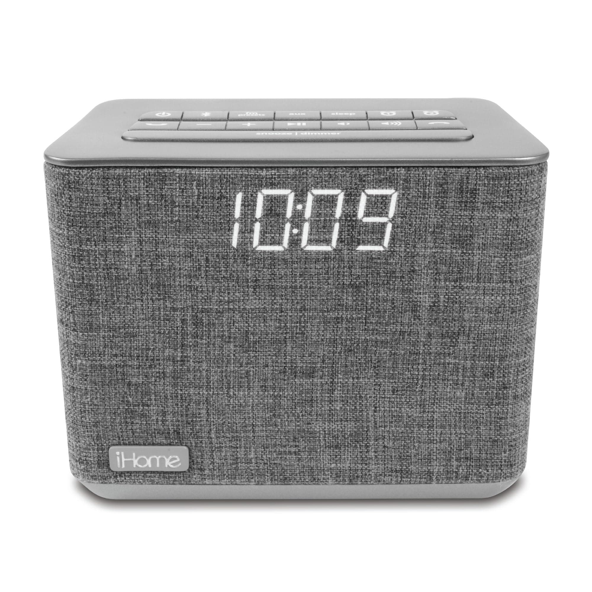 iHome iBT232 USB Charging Bluetooth Dual Alarm FM Clock Radio with Speakerphone (Gray)