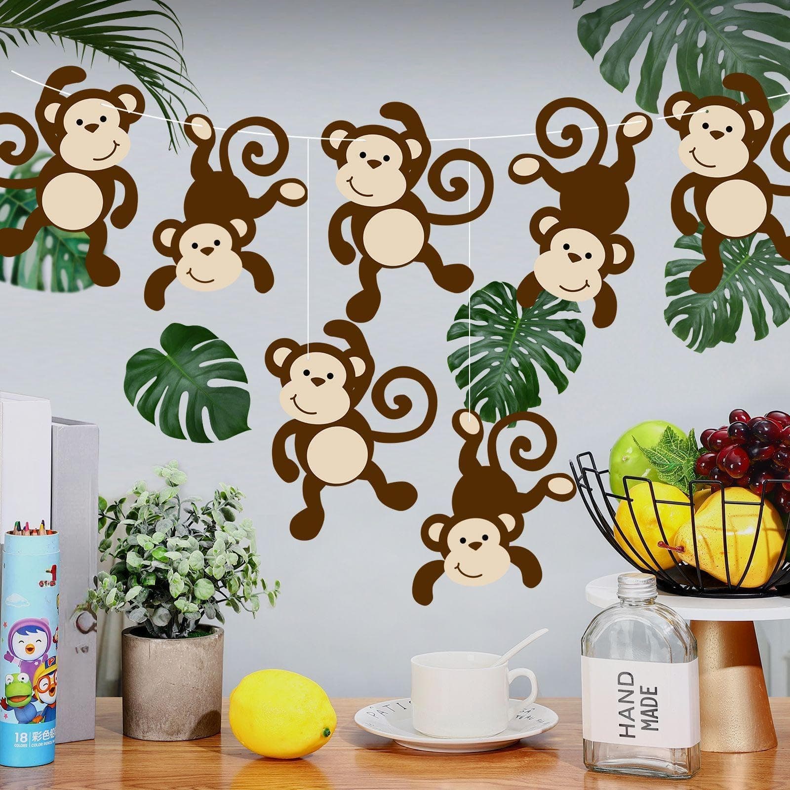 Qunclay Monkey Cutouts Jungle Party Decorations Monkeys Birthday Party Supplies Paper Safari Hanging Wall Decor Animal Print Supplies