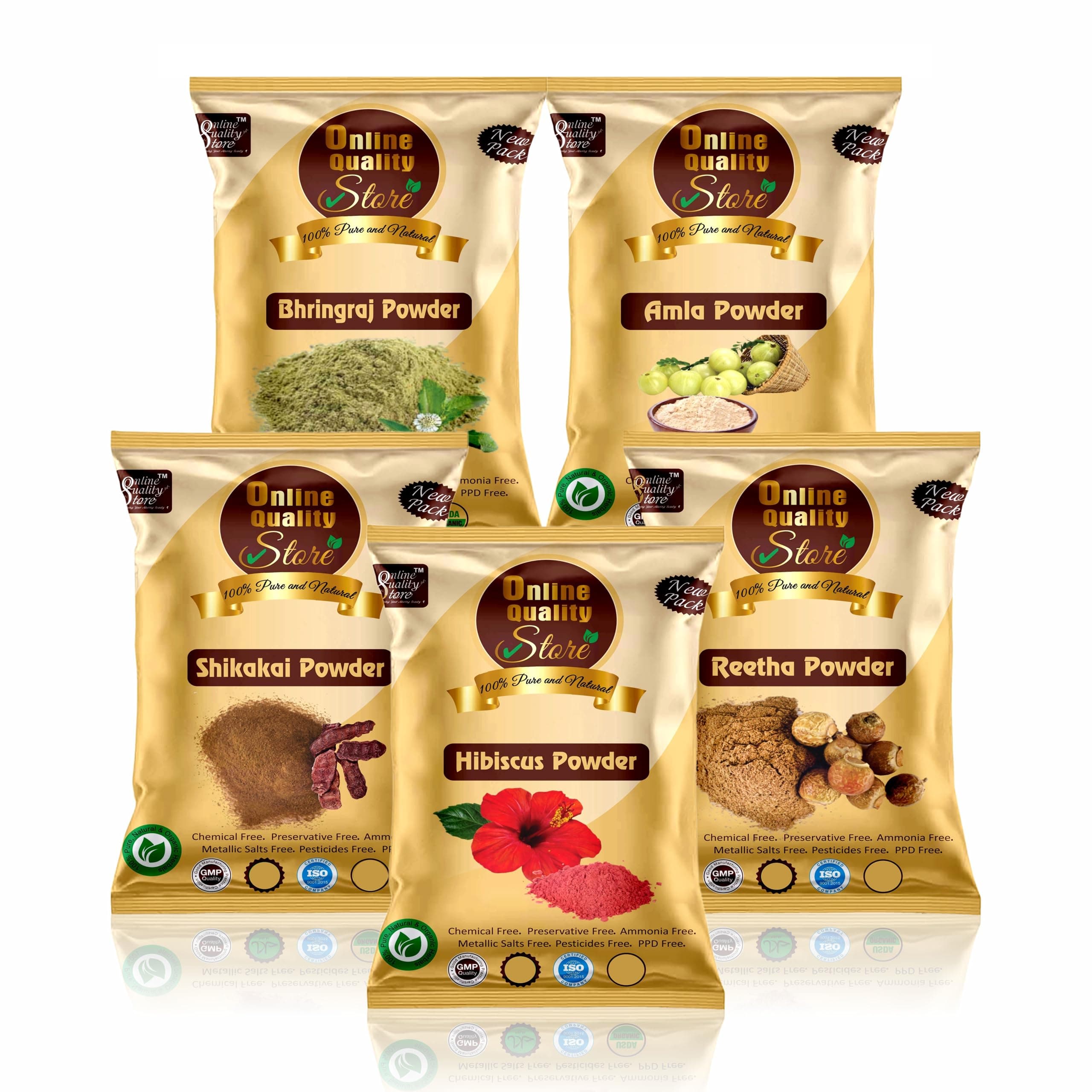 Online Quality Store Amla Reetha Shikakai, Bhringraj and Hibiscus Powder for Hair ArithaRithaSoapnutsIndian Gooseberry organic Bhringraj Hibiscus/gudhal powder(Pack of 5,50g each,Total 250g Pack)