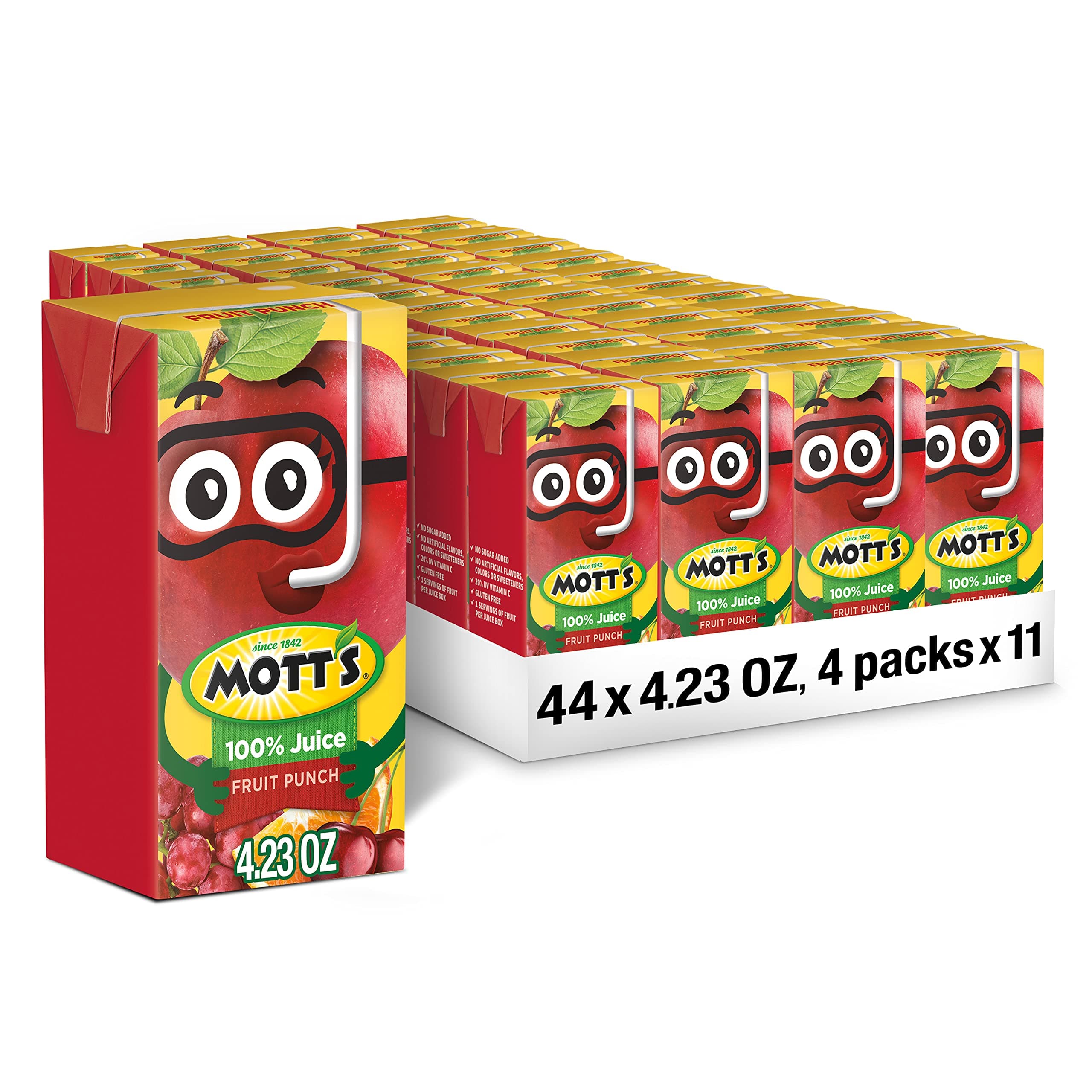 Mott's 100 Percent Fruit Punch Juice, 4.23 fl oz boxes, 44 Count (11 Packs of 4)