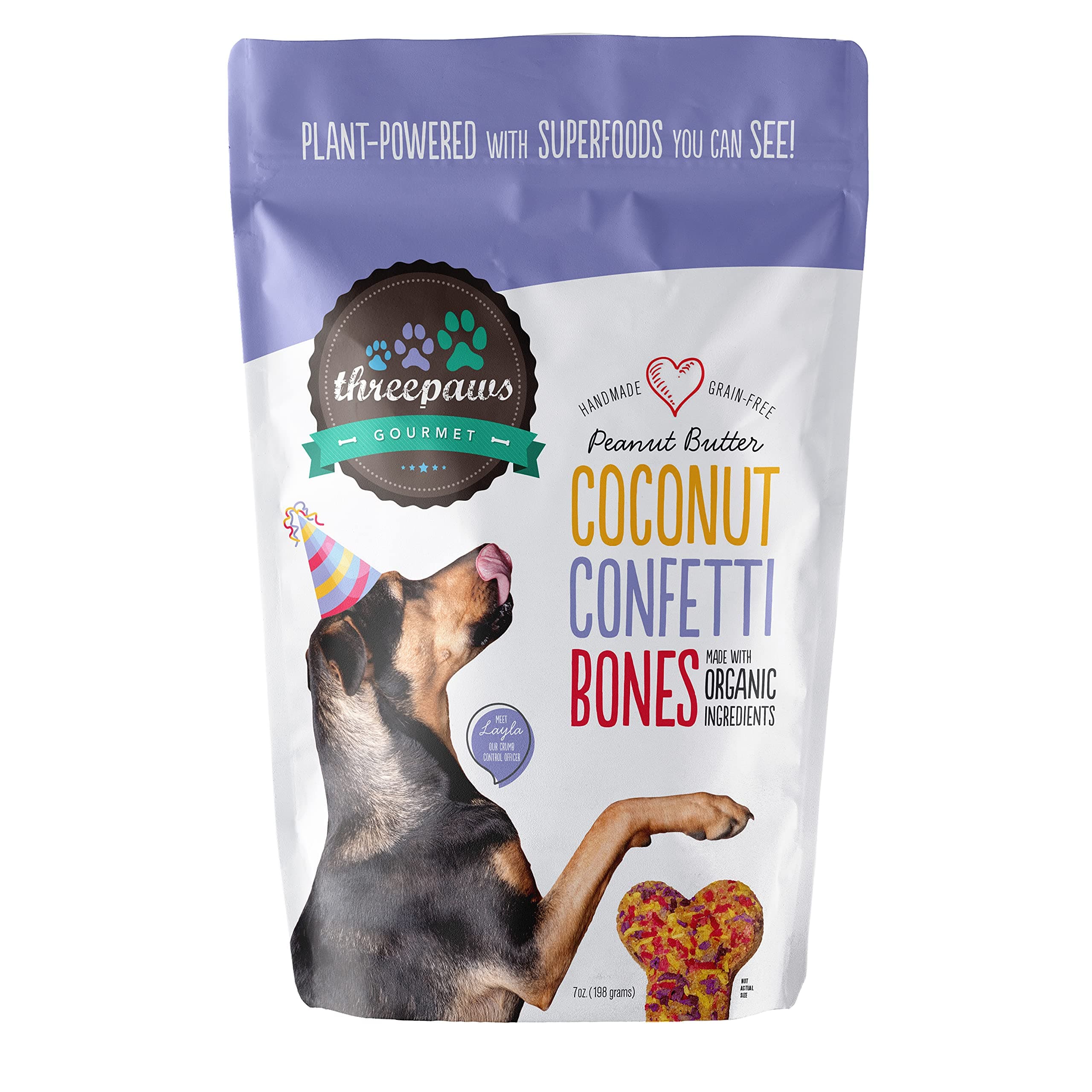 Confetti Bones, Coconut and Peanut Butter Gourmet Organic and Vegan Dog Treats - Gluten Free, Grain Free