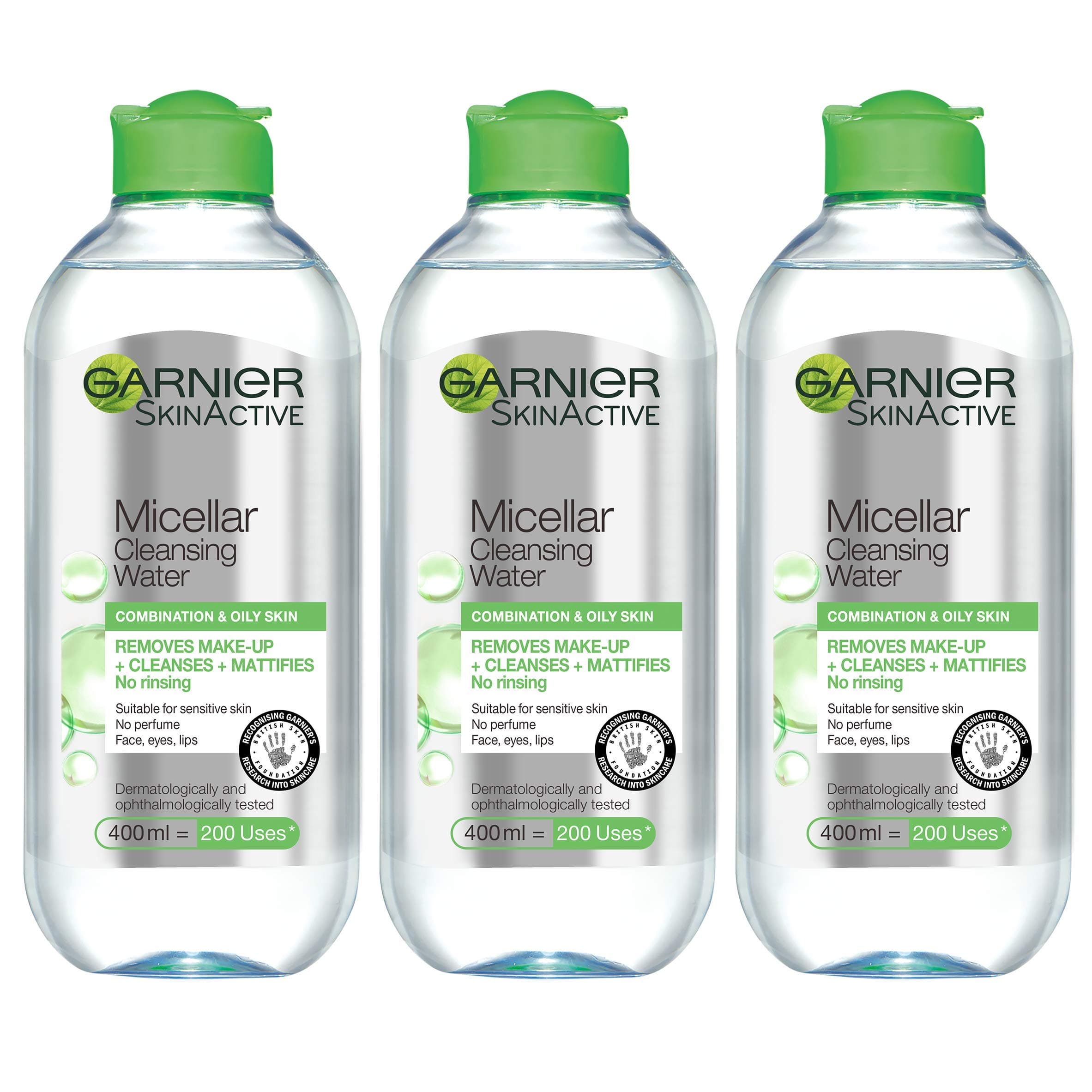 Micellar Cleansing Water Combination, Oily and Sensitive Skin, Mattifying Face and Eye Make-Up Remover and Cleanser 400 ml Pack of 3 5021044122751
