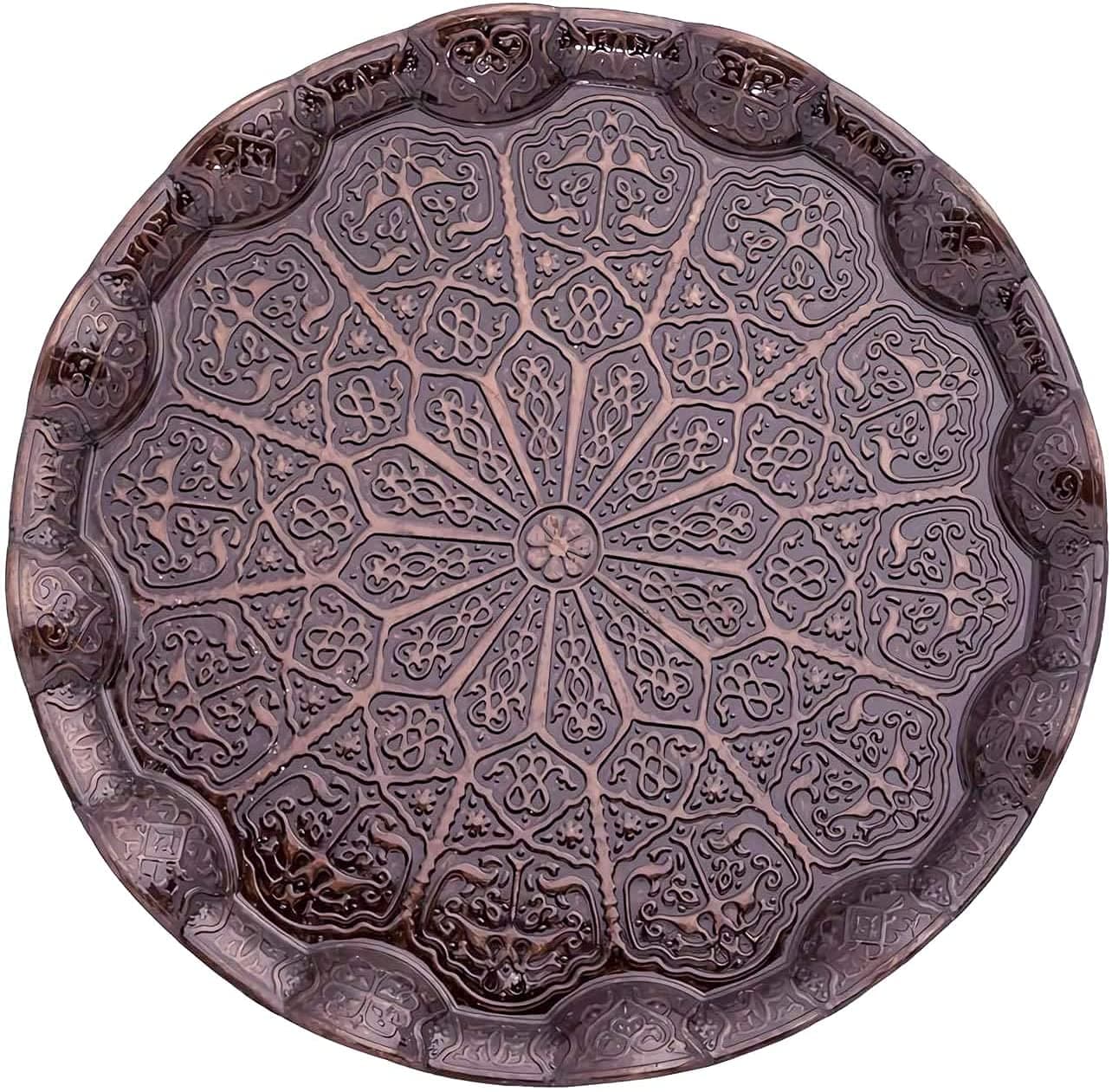 HAVLULAND Decorative Metal Serving Tray Round 14" Round Tea Trays Bathroom Organizer Vanity Tray Marble Tray Bar Trays Vintage Tray Coffee Serving Trays - Copper