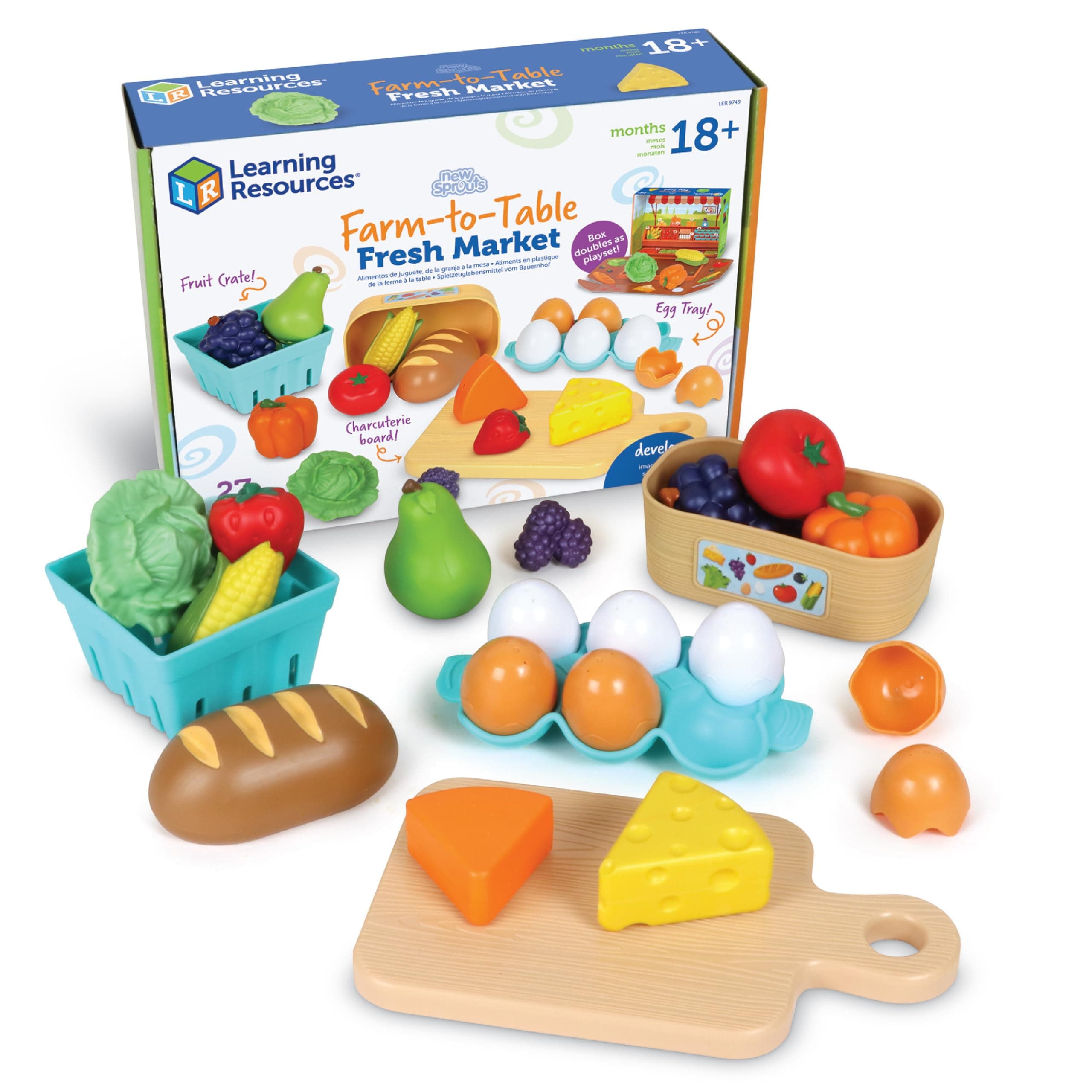 New Sprouts Farm to Table Fresh Market, Ages 18 months+, Toys for 2 Year Old Boy or Girl, Play Food, 27 Pieces
