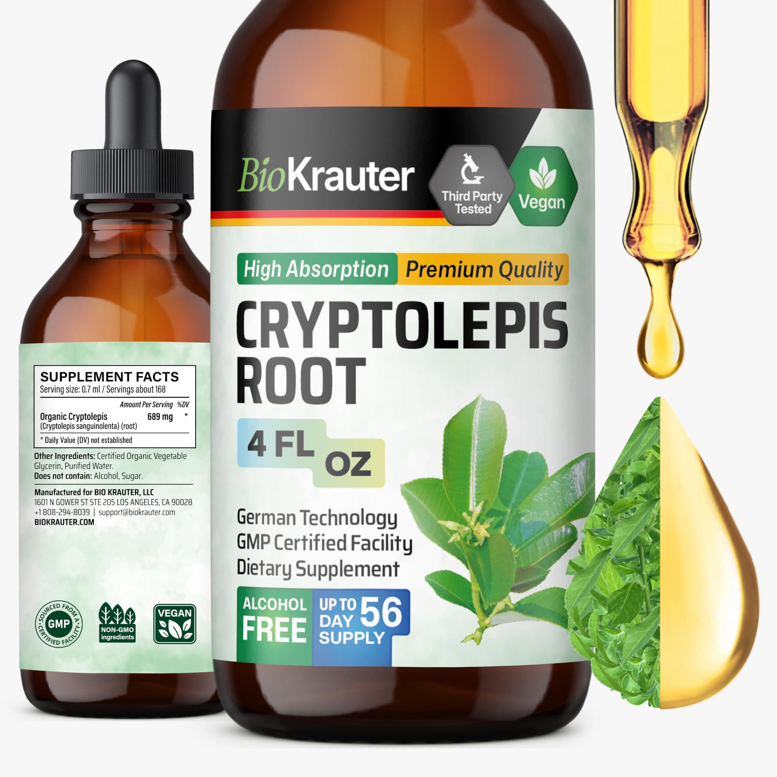 Cryptolepis Herbal Supplement - Natural Liquid Drops to Support Immune System Function, Stress Relief, Digestive Wellness, - 689mg Per Serving, 4fl. oz.