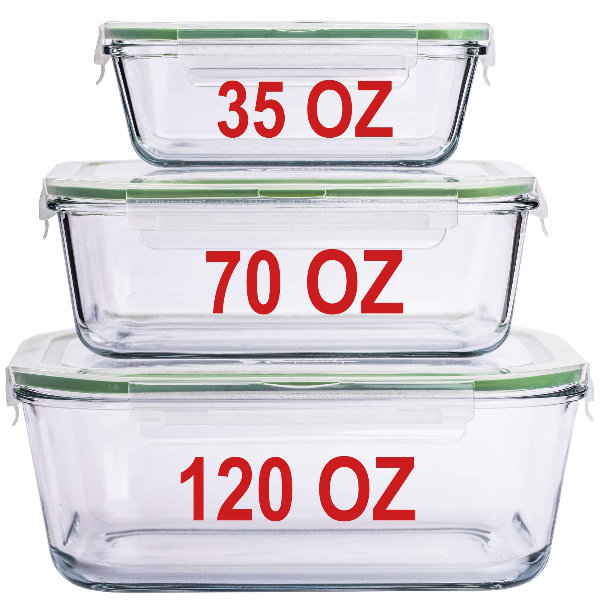 X-LARGE Glass Food Storage Containers with Lids Baking Dish Set Glass Storage Containers with Locking Lid Set 3-120 oz/70 oz/35 oz - Large Meal Prep Storing Serving Food Leakproof Ovensafe