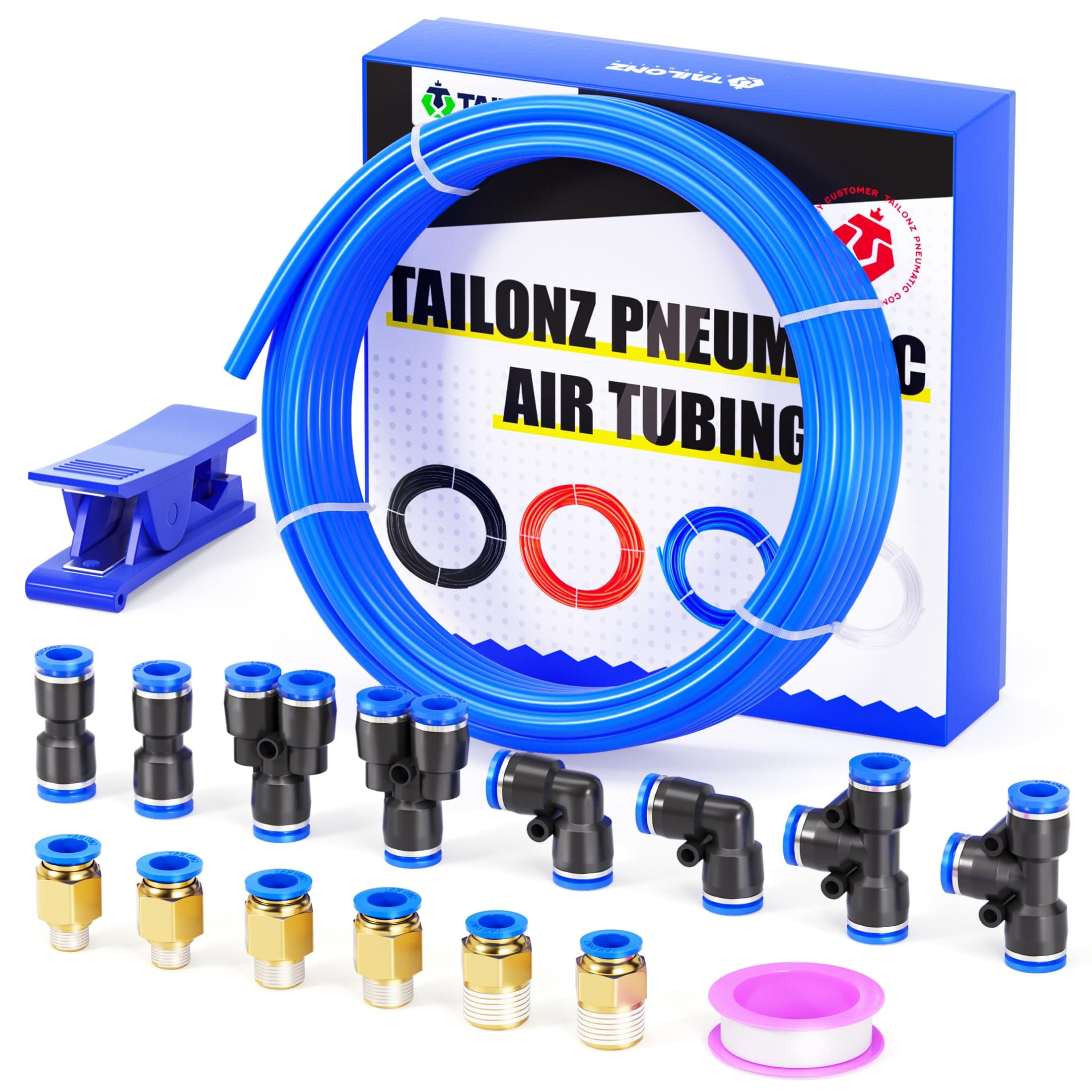 TAILONZ PNEUMATIC 12mm OD 8mm ID Polyurethane PU Air Hose Pipe Tube Kit 10 Meter 32.8ft