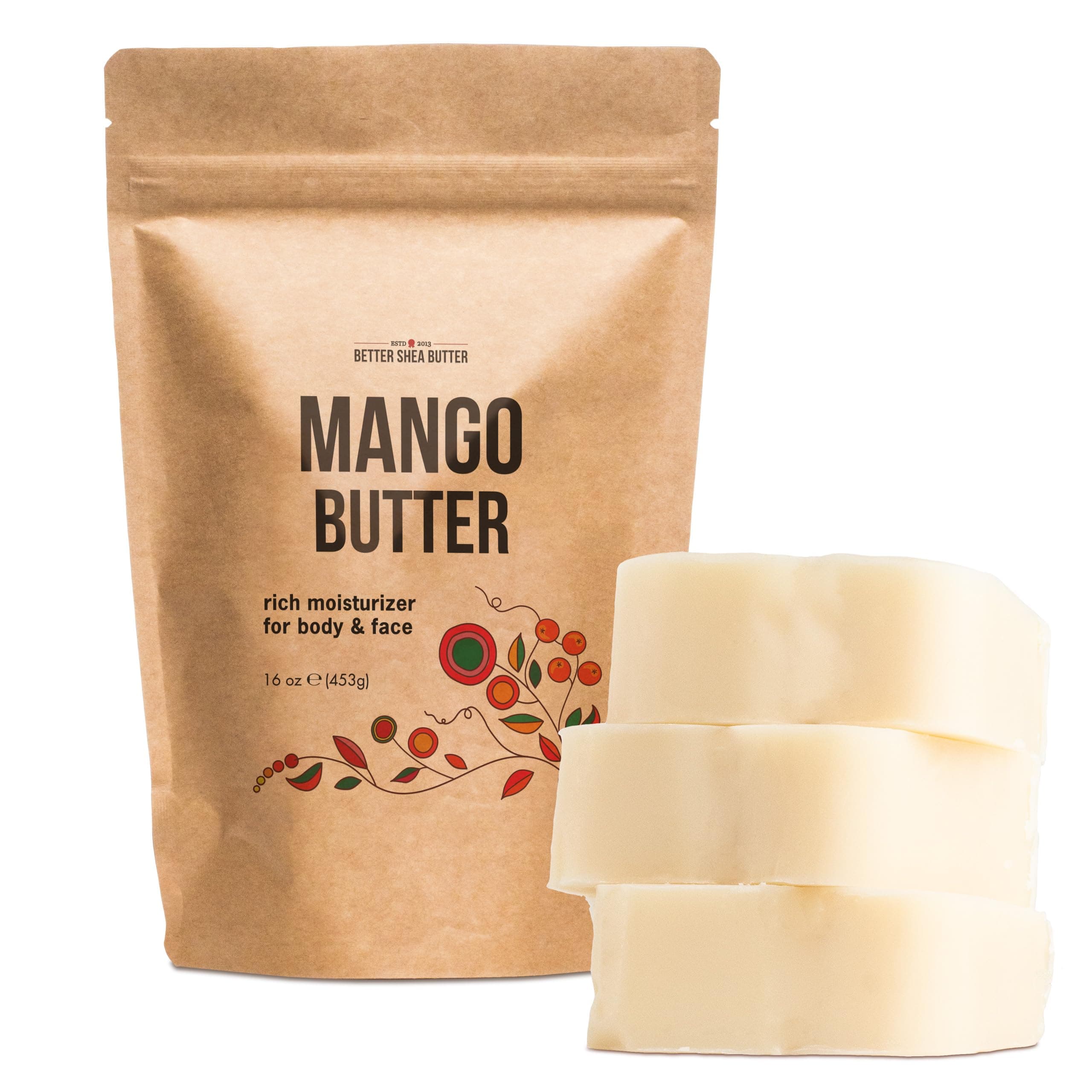 Better Shea Butter Mango Butter 100% Natural Skin Moisturizer, 1 LB Block