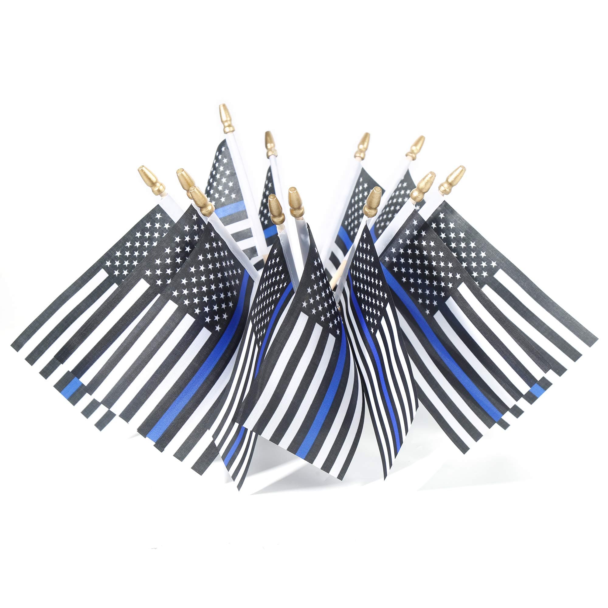 25 Pack Thin Blue Line Police Small Mini American Flag on Stick Police Officer Gifts for Law Enforcement Party Theme Event Decorations