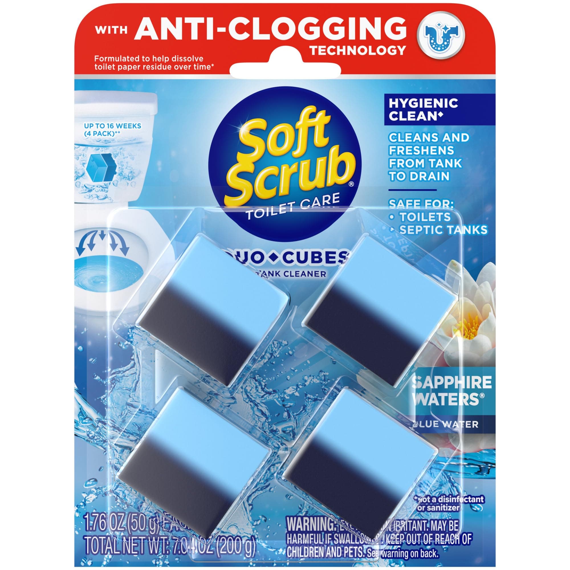 Soft Scrub In Tank Toilet Cleaner Duo Cube Sapphire Water 4pcs