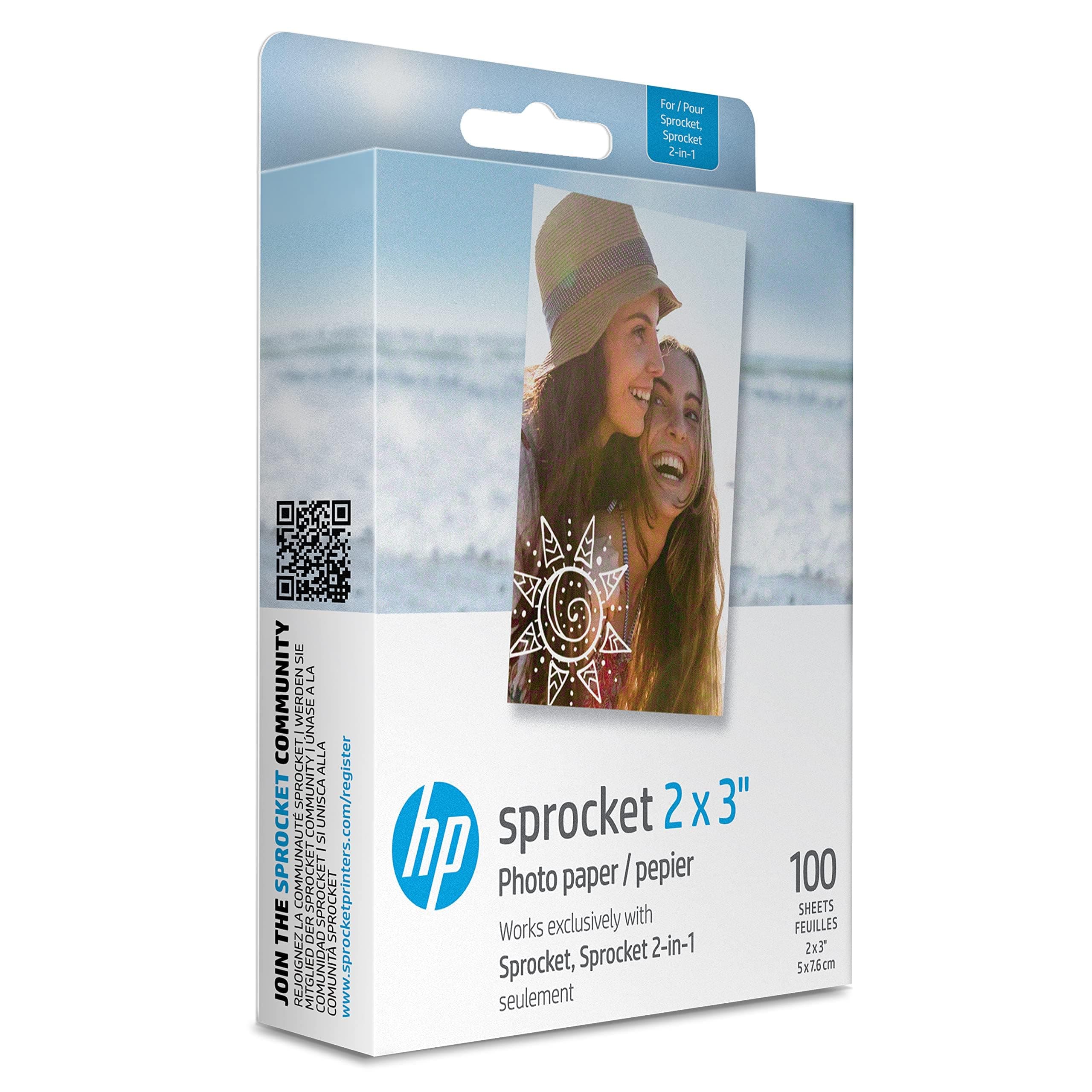 Sprocket 2x3" Premium Zink Sticky Back Photo Paper (100 Sheets) Compatible with HP Sprocket Photo Printers.