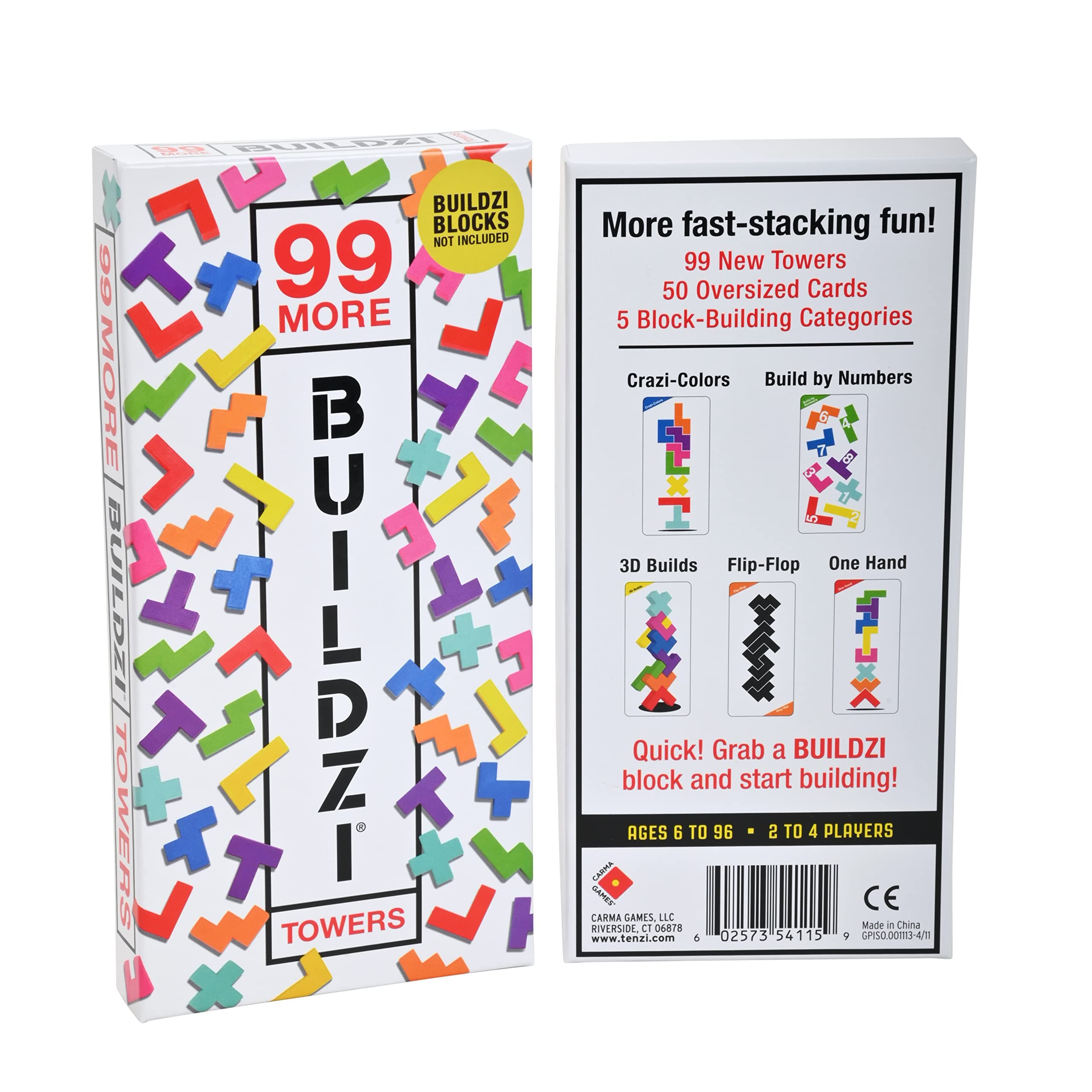 99 More BUILDZI Towers Includes 5 New Tower Styles for The Fast Stacking Game for The Whole Family - 2 to 4 Players - 5 Fun Party Games Including The BUILDZI Challenge
