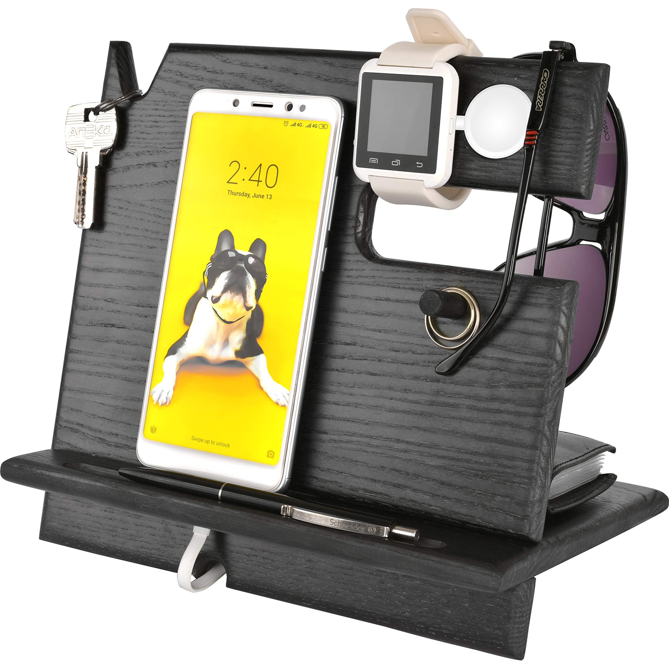 BarvA Wood Docking Station Cell Phone Smartwatch Holder