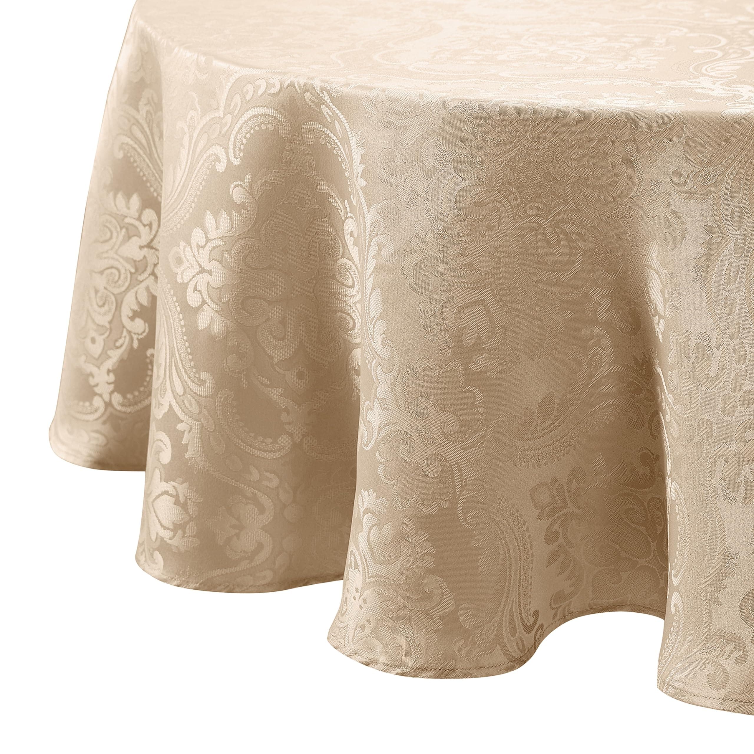 Elrene Home Fashions Caiden Elegance Damask Fabric Tablecloth, 60" x 84" Oval, Taupe
