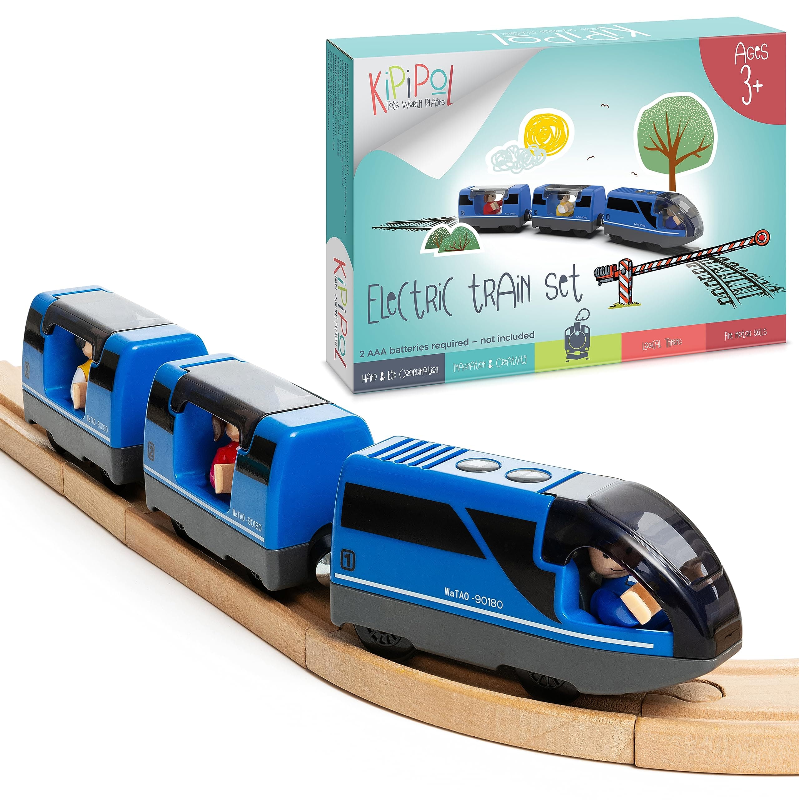 Battery Operated Action Locomotive Toy Train Set for Wooden Tracks, (Magnetic)-Compatible with Thomas The Train Toys, Brio Tram Set for Toddlers 3-5 and up, Stocking Stuffers for Kids