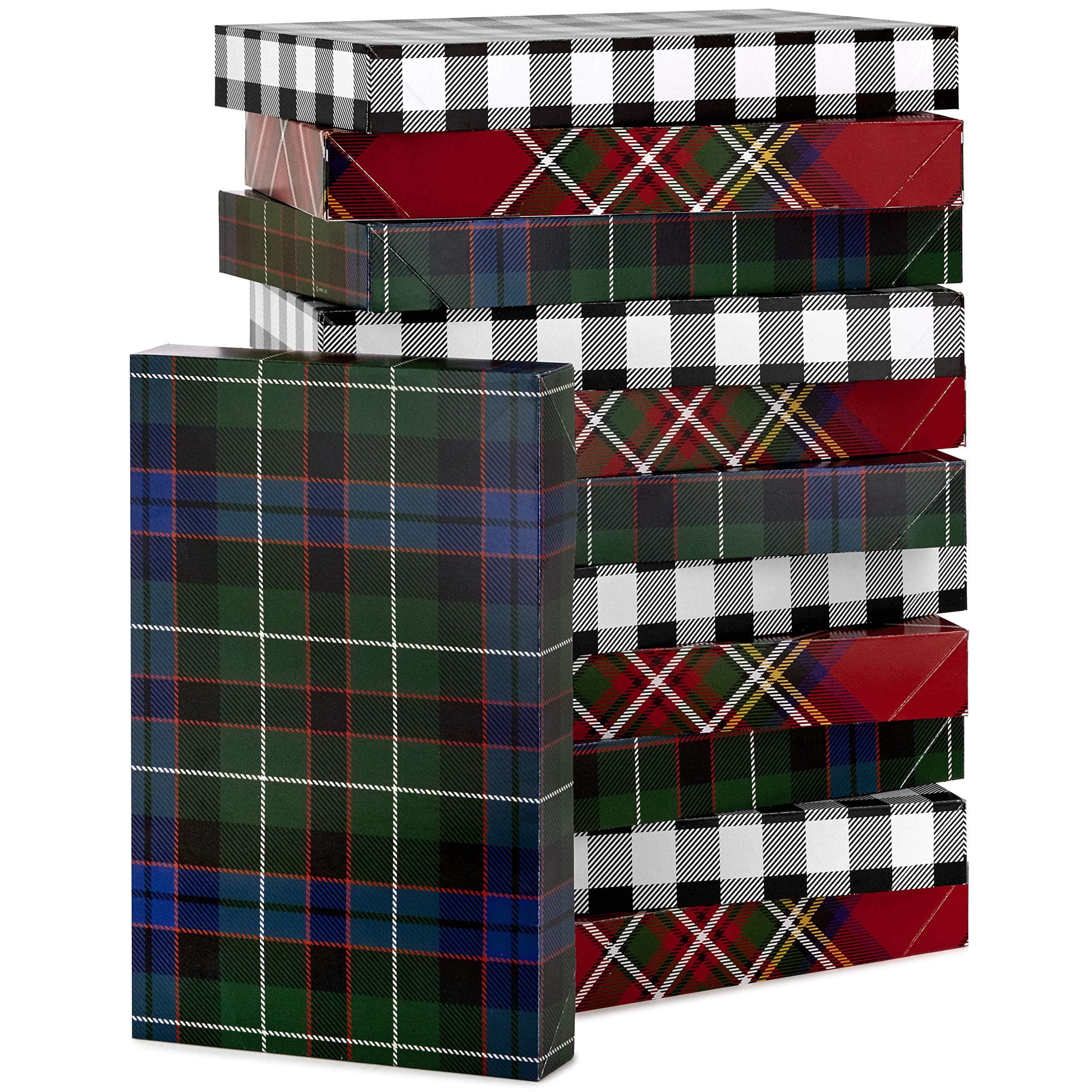 Plaid Shirt Box Bundle (12 Boxes, 3 Designs) Blue, Green, Red Plaid, Black Buffalo Check for Christmas, Hanukkah, Birthdays, Father's Day