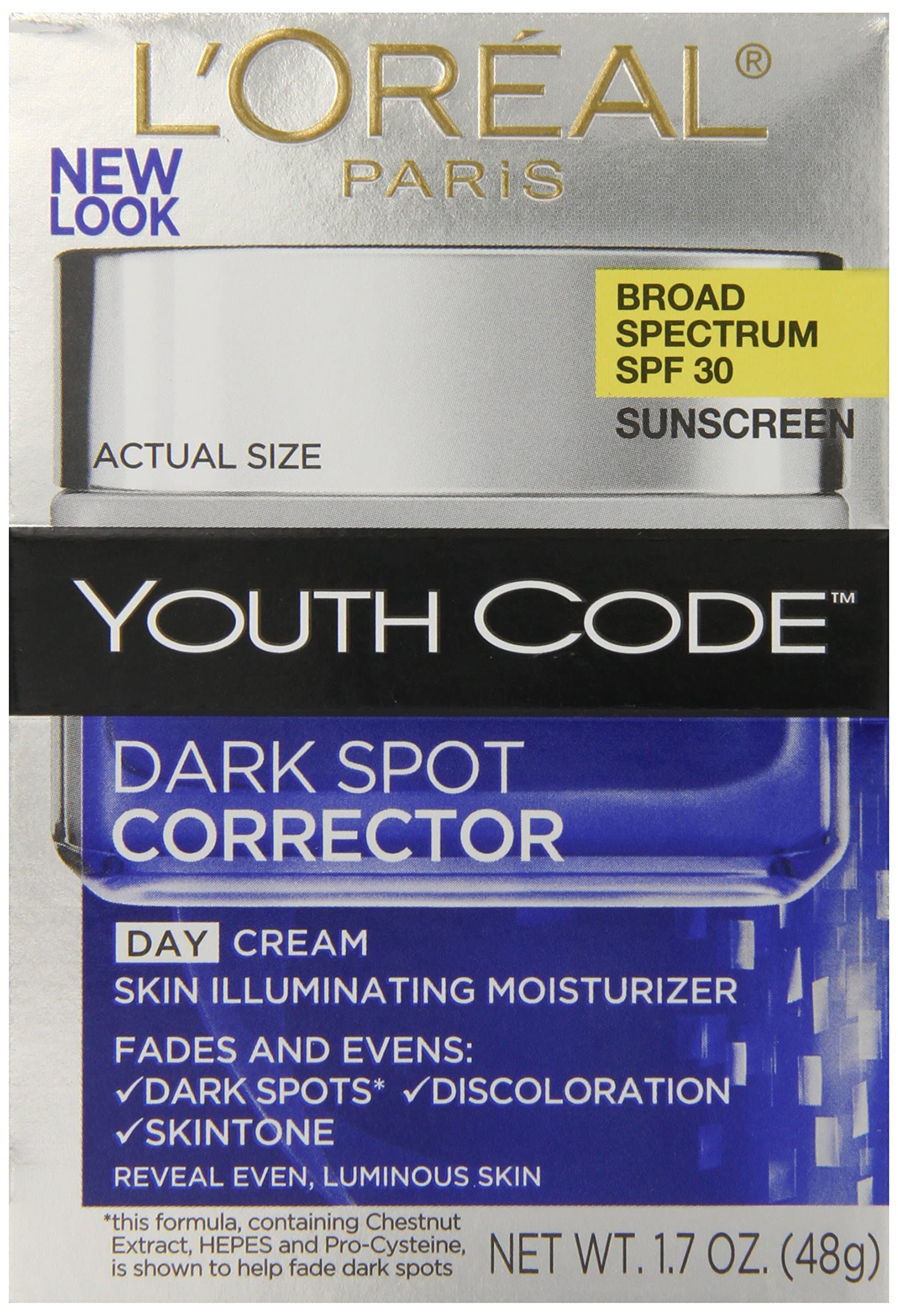 Dark Spot Corrector Face Moisturizer with SPF 30 for Even Skin Tone by L’Oreal Paris, Youth Code Anti-Aging Day Cream, Non-greasy, 1.7 oz.