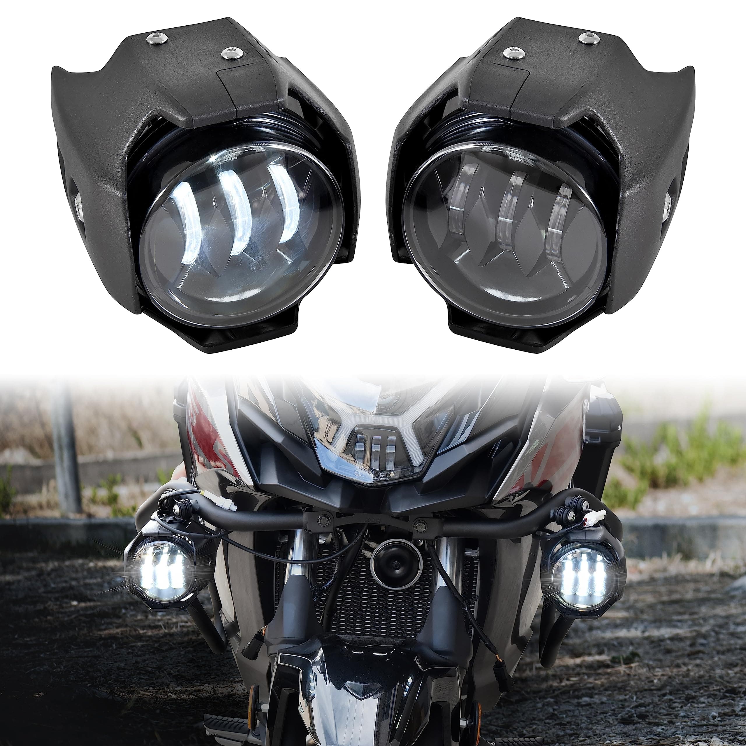 LED Auxiliary Lights Set for Versys-X300, Adjustable Front LED Driving Light Fog Light with Bracket for Kawasaki Versys-X300 2017-2023 Versys-X300 ABS 2017-2026, Replace #99994-0996