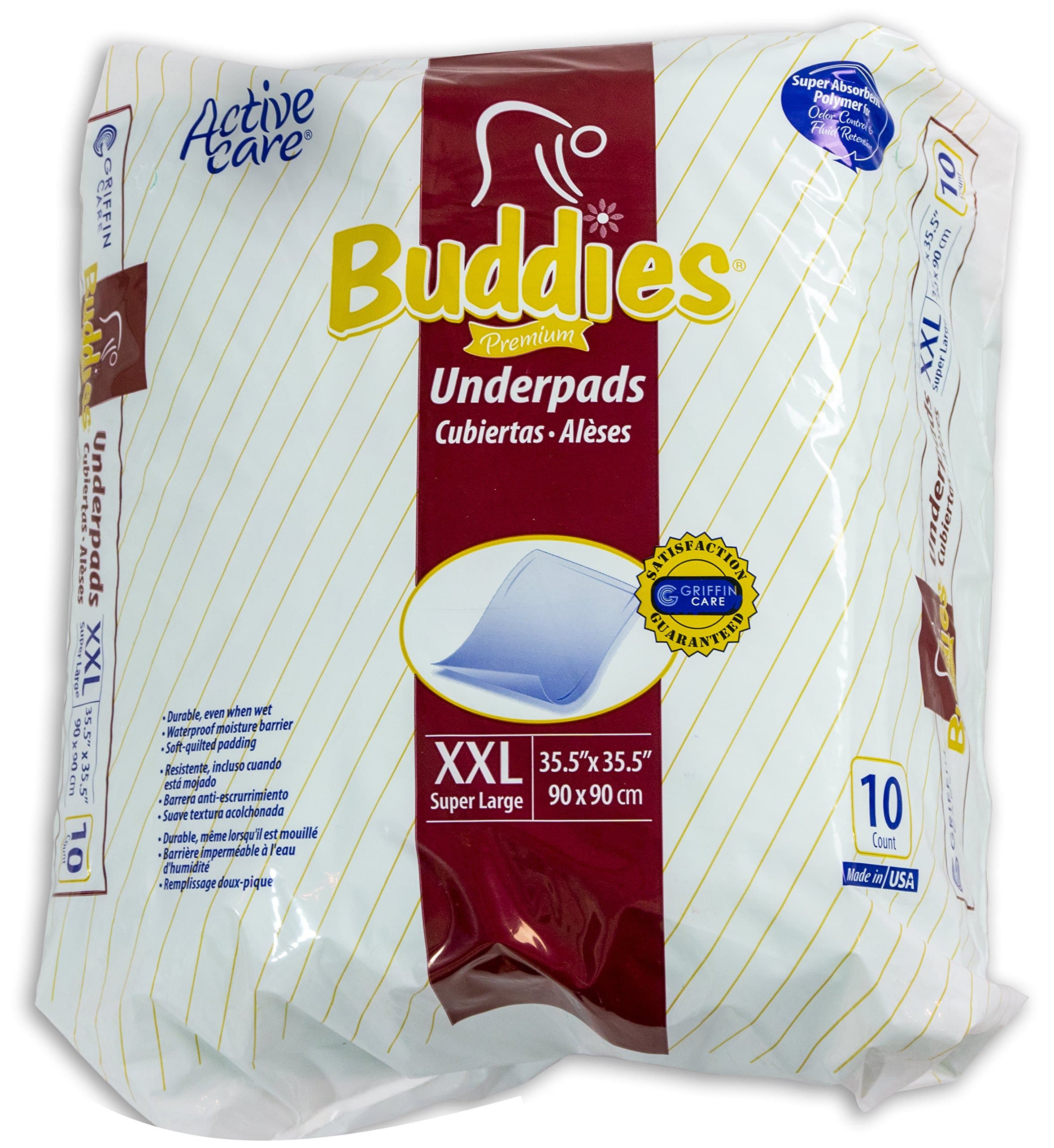 Extra Large Chux Pads 35.5 x 35.5 Inch Disposable - Overnight Incontinence Waterproof Underpad for Seniors, Adult, Child, or Pets by Buddies