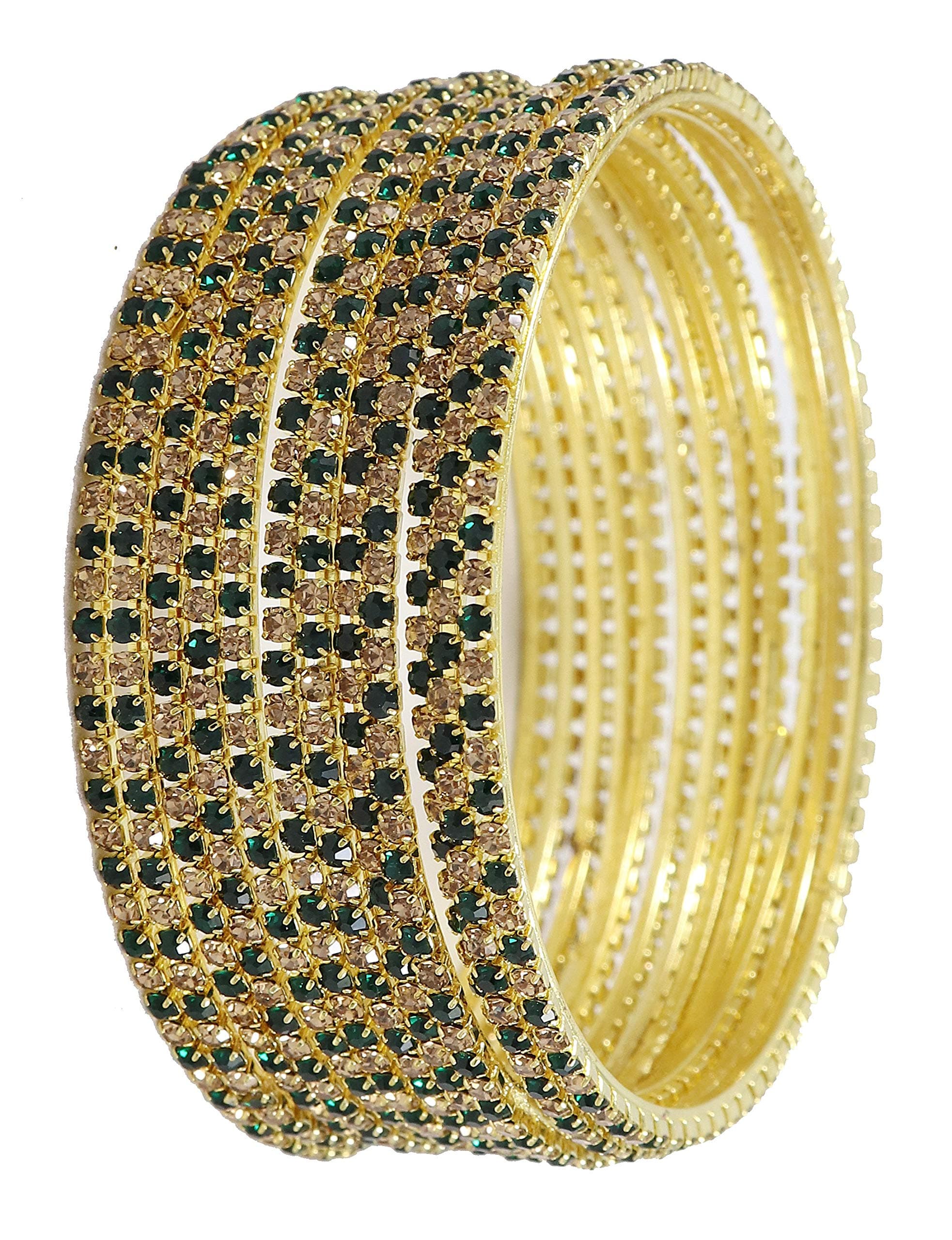 ZULKANon-Precious Metal with Base Metal and Zircon Gemstone Studded Premium and Traditional Glossy Finished Sleek Bangle set for Women and Girls