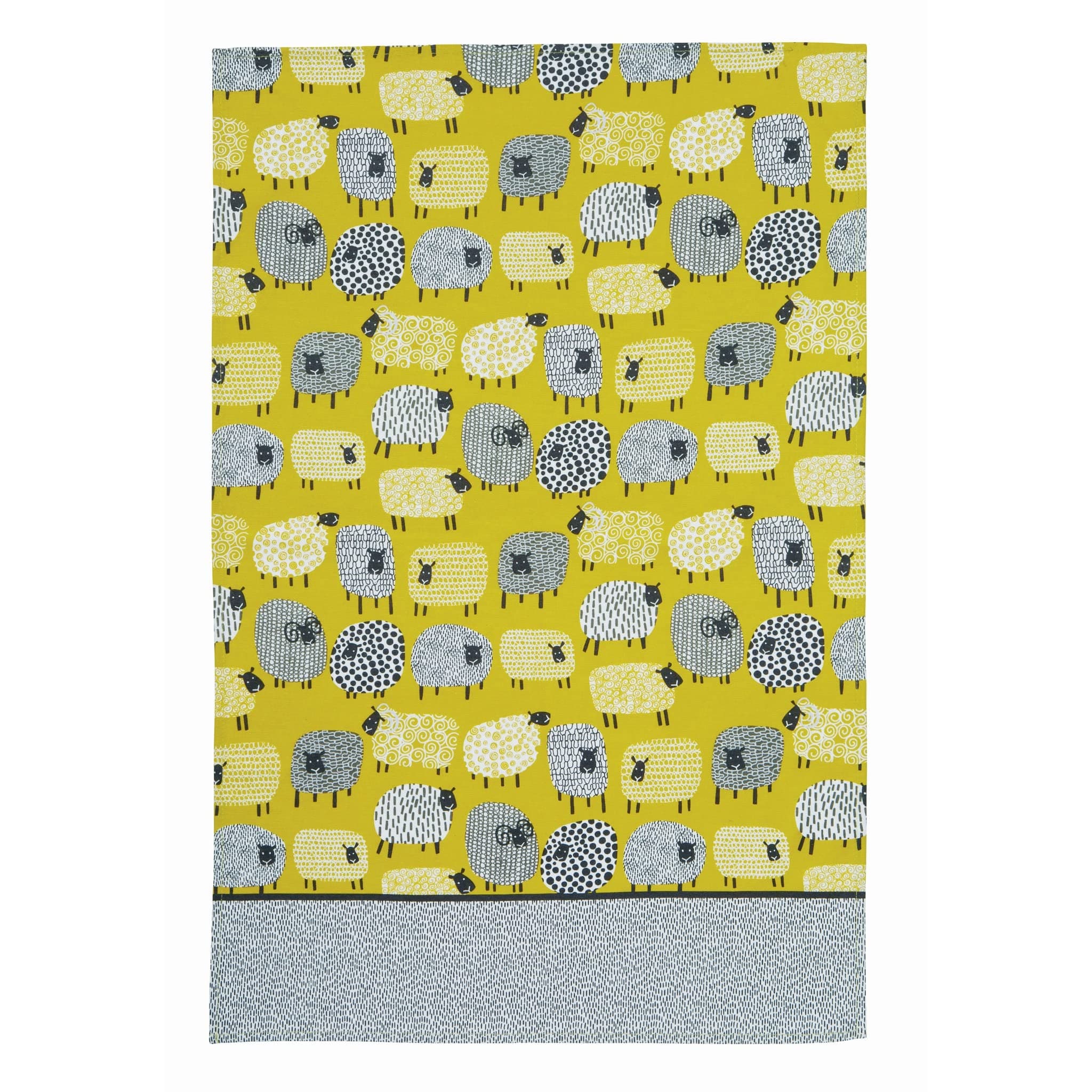 Dotty Sheep Tea Towel - 100% Cotton - With Cute Animal Hand Drawn Design, Yellow - Kitchen and Cooking Gifts for Bakers & Chefs - Homeware & Kitchenware Range