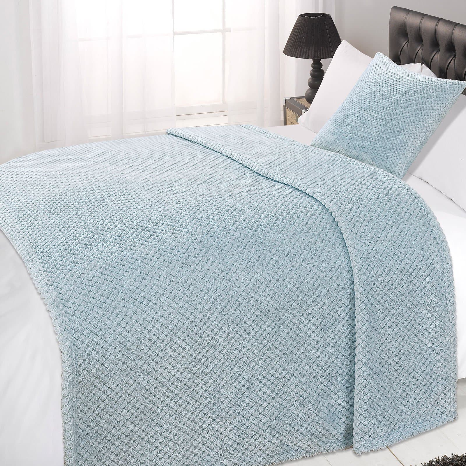 Dreamscene Fleece Blanket Bed Throw King Size, Soft Cosy Warm Honeycomb Waffle Mink Throws for Sofas Bed Settee Fluffy Faux Fur Blanket Large Sofa Throw, Duck Egg Blue - 200 x 240cm