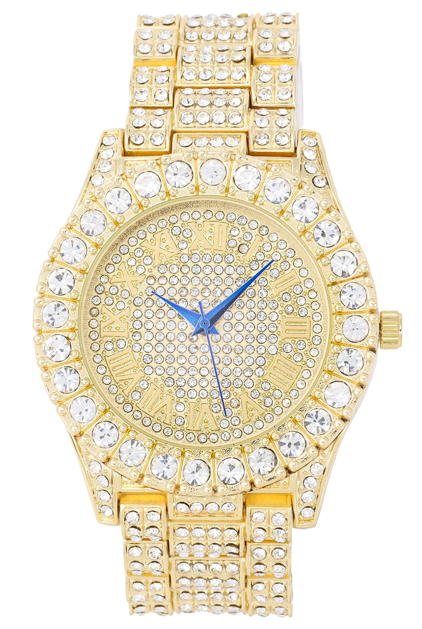 Bling-ed Out Round Metal Mens Color on Blast Watch with Diamond Time Indicators - Ice on Fire!!! - ST10327DxxS