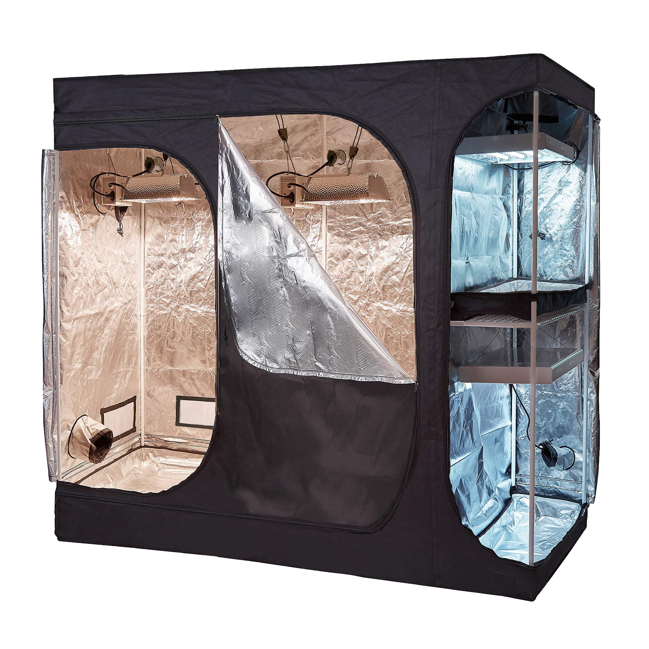 108''x48''x80'' 2-in-1 Hydroponic Indoor Grow Tent Room Propagation High Reflective 600D Diamond Mylar Growing Plant w/Metal Corner (108''x48''x80''(2-in-1) Lodge Propagation Tent)