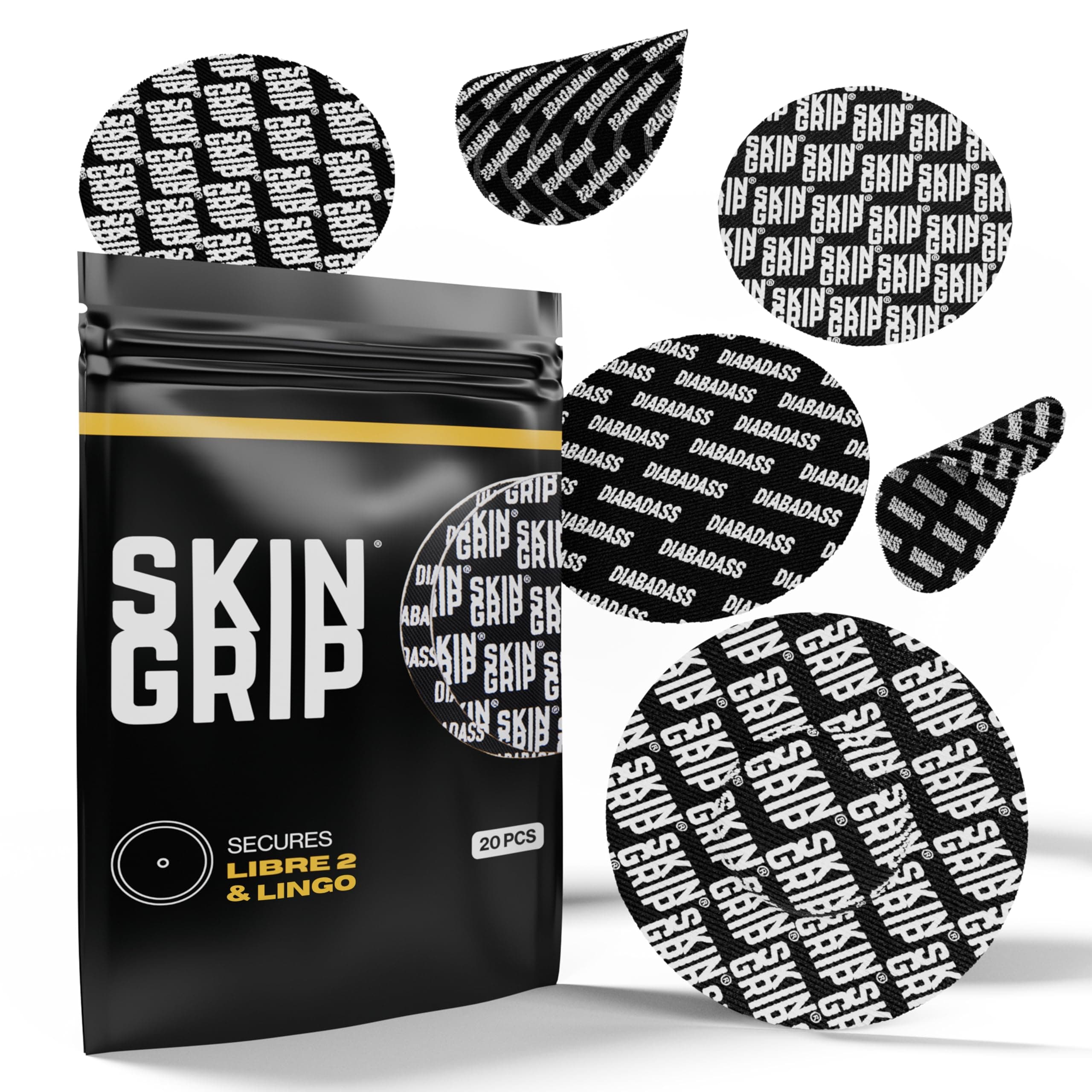 CGM Adhesive Patches for Libre 2 & Lingo - Waterproof & Sweatproof, Black, 20 Count (Pack of 1)